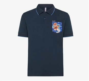 SUN68 POLO PRINT E24U 07 NAVY